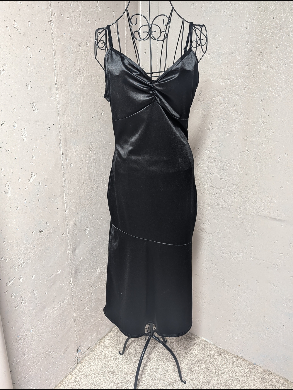 Rolla Coster Black Satin Ruched Bodycon Midi Dress